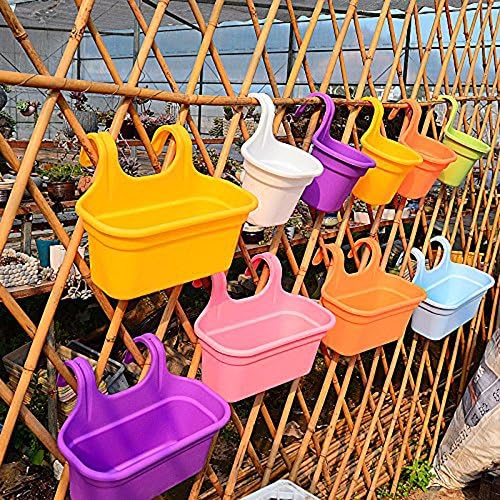 Gregarder 5 Pack Resin Flower Pot Wall Fence Hanging Balcony Planter (Double)