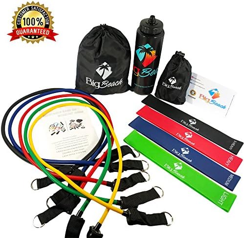 Resistance Band Set / Big Beach Ultimate Package / Resistance Loops, Resistance Tube Set with Ankle Straps and Door Anchor / Limited Edition Water Bottle, Travel Bags, and Lift Chart