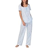 Carole Hochman Pajama Sets for Women 2 Piece Cotton Knit Lightweight Short Sleeve Long PJ Pant Lounge Set