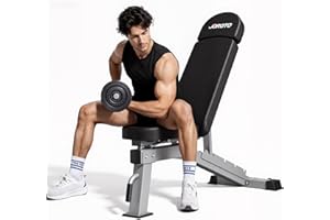 JOROTO Adjustable Weight Bench, Foldable Bench Press Bench of Home Gym Strength Training, Incline Decline Flat Utility Workout Bench with Wheels and Extended Backrest | Multiple Positions