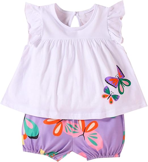 Toddler Baby Girls Shorts Set Sleeveless Ruffled Tops Shirt