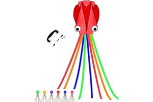 Simxkai Octopus Kite for Kids & Adults, Easy to Fly Beginner Kite for Boys & Girls, 28''*158'' Large Soft 3D Beach Kite for Outdoor Activities (Red)