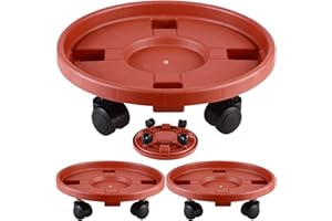 KVYUSFLOURISH 3 Pakcs Large Plant Caddy with Wheels 15.8" Rolling Plant Stands Heavy-duty Plastic Plant Roller Base Pot Movers Plant Saucer on Wheels Indoor Outdoor Plant Dolly with Casters Planter Tray Red