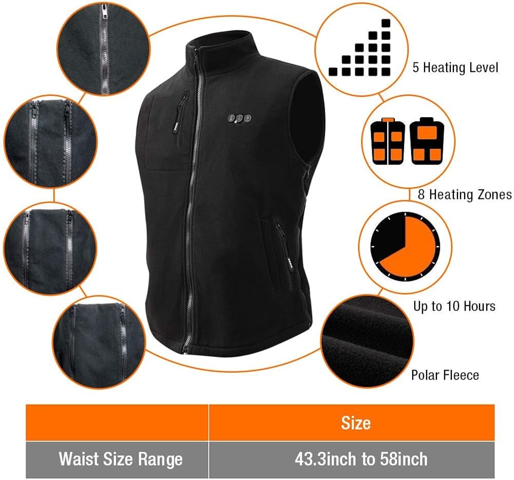 ARRIS Heated Vest for Men, 7.4V Electric Size Adjustable Heating Vest for Hunting, Camping, Fish Suitable for Men and Women Gray: Clothing