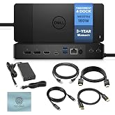 Dell WD22TB4 Thunderbolt 4 Dock 180W - 40Gbps, 3-Year Warranty, USB-C Dell Docking Station with 180W Adapter + Techtray Cables &amp; Cloth - Supports Dual/Triple Monitor &amp; 4K Displays (New)