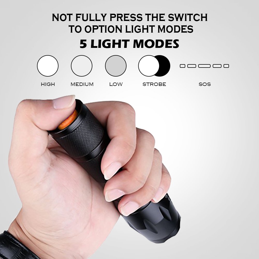 Power King Zoomable Adjustable Focus 5 Modes Flashlight LED Tactical Flashlight Rechargeable Waterproof Adjustable Military Tac Light