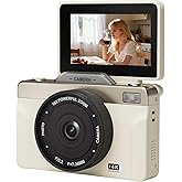4K Digital Camera with 16X Zoom Anti Shake, 3" LCD 180° Flip Screen Compact Vlogging Camera with 32G SD-Card, White