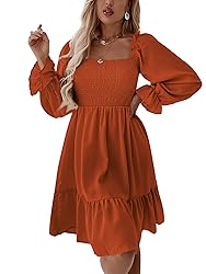 LYANER Women's Long Puff Sleeve Square Neck Shirred
