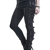 xxxiticat Women's Sexy Black Satin Side Lacing Solid Pants Long Bodycon High Waist Bandage Slim Thick Lace Up Leggings