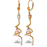 Galaxy Gold GG 14k Solid Rose Gold Snake Earrings with Dangling Briolette Pink Topaz & Diamonds