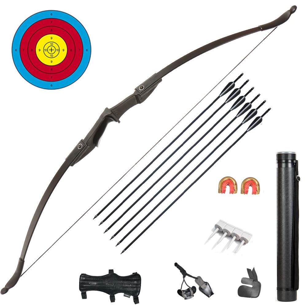 Huntingdoor Traditional Archery Recurve Bow One Piece Competition Bow RIGHT HANDED 20 25 30 35LBS With Otter Balls String Silencer