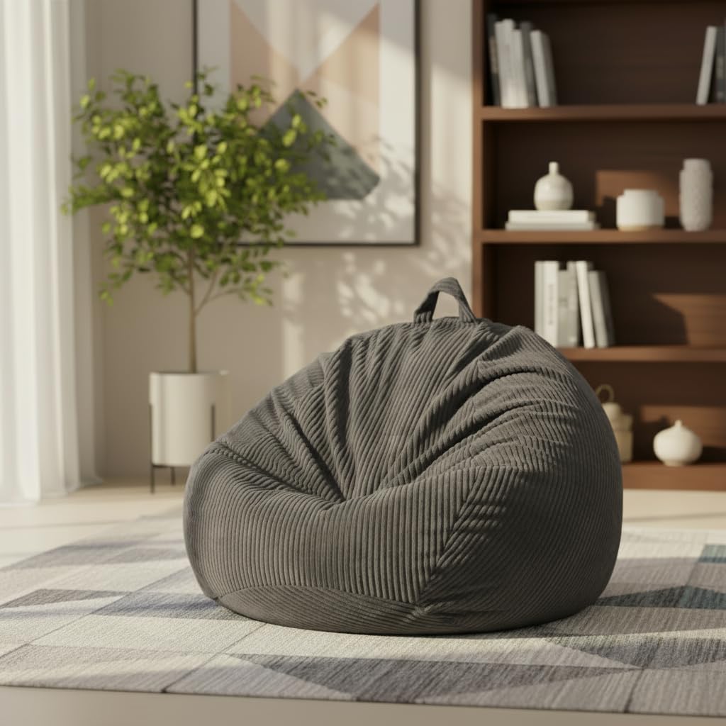 Photo 1 of ZhenLives Stuffed Animal Storage Bean Bag Chair Cover, Cover Only (No Filler), Corduroy Toy Organizer Floor Cushion Seat, 48 in/120 cm Slipcover for Teens & Adults,Gray