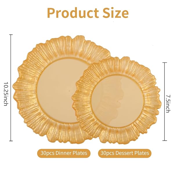 NOEMIE 60PCS FLORAL GOLD PLASTIC PLATES, PREMIUM GOLD DISPOSABLE PLATE FOR PARTY & WEDDING – HEAVY DUTY PARTY PLATE FOR 30 GUESTS (30 DINNER & 30 DESSERT PLATES)