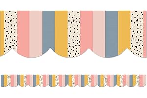 CARSON DELLOSA EDUCATION Carson Dellosa We Belong Neutral Stripes Bulletin Board Borders, 39 Feet of Scalloped Boho Striped Classroom Borders for Bulletin Board, White Board, Cork Board, and Neutral Classroom Décor