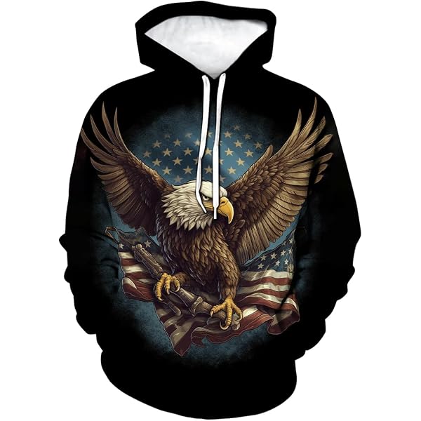 Amazon.com: Keasmto 3D Printed American USA Flag Eagle Hoodie