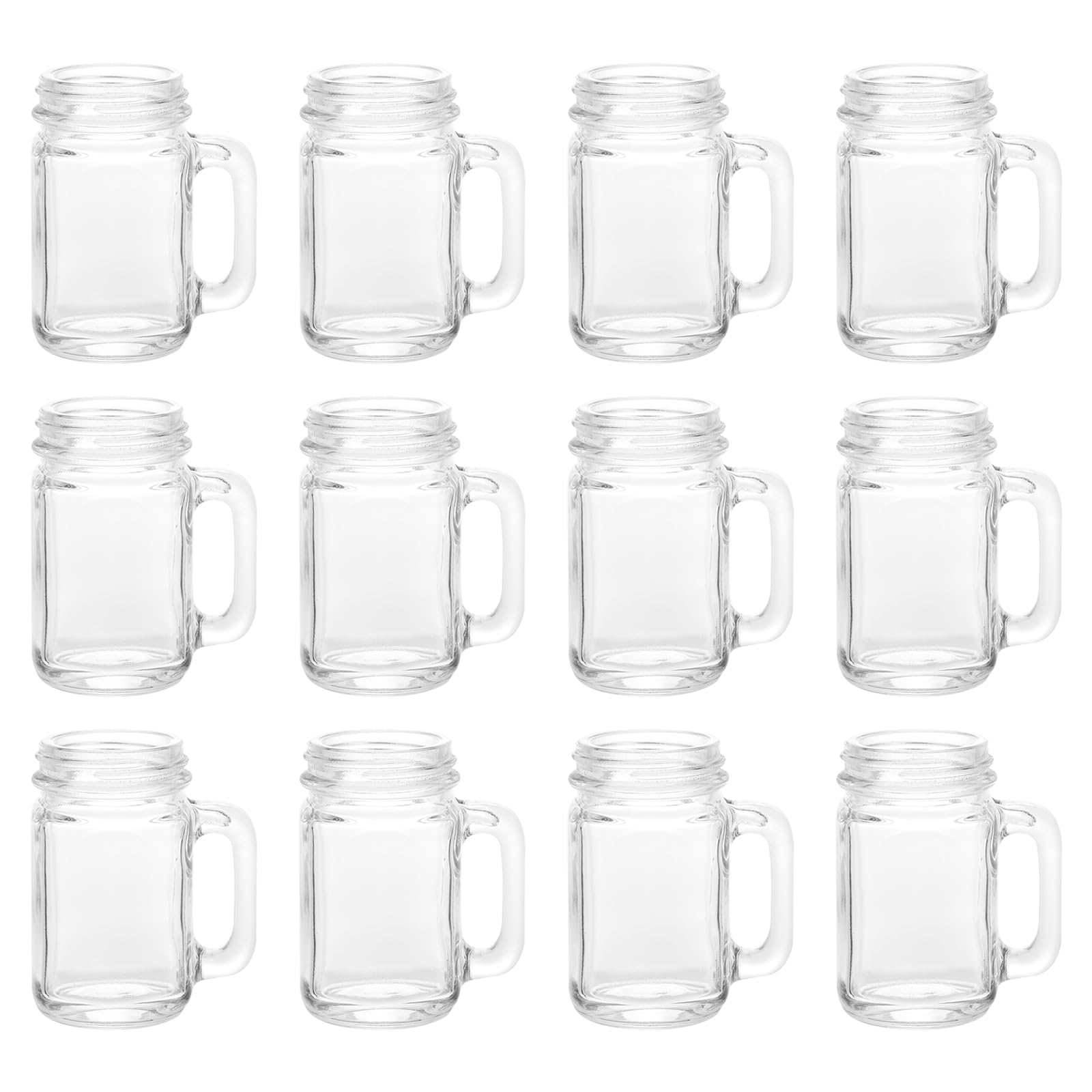 Uxcell Mason Jar Shot Glasses with Handles, 12Pcs 40ml/1.5 OZ Reusable Mini Mason Shooter Glass for Wedding Party Favors Home Bar Drinks Shot Favors Desserts