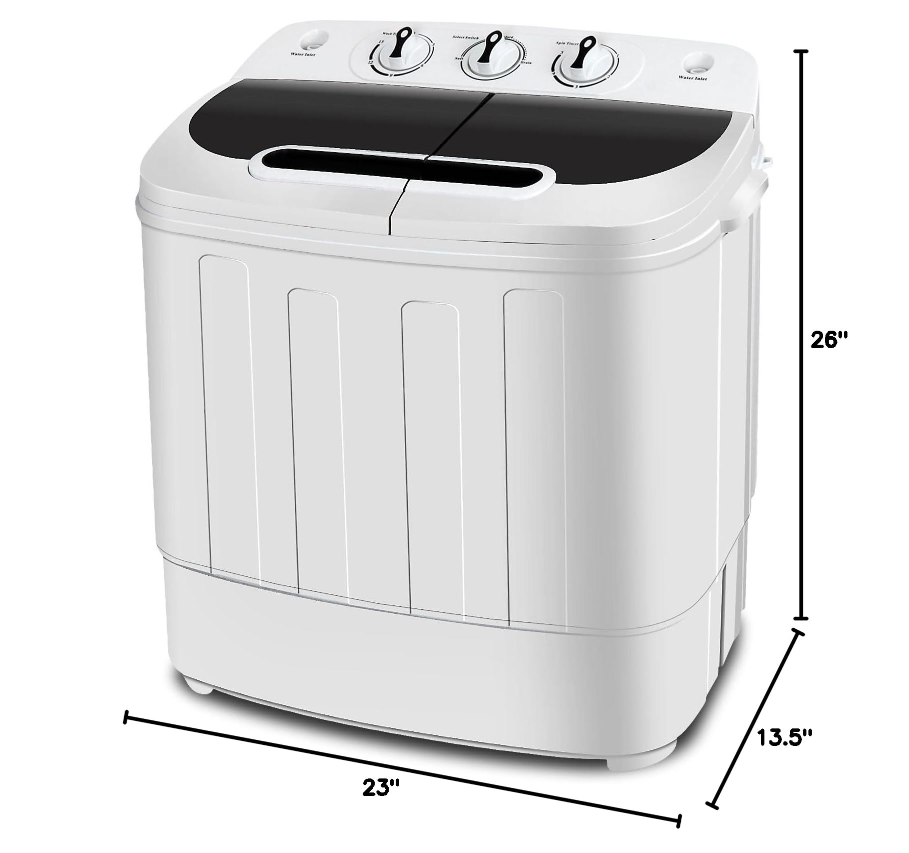 SUPER DEAL Compact Mini Twin Tub Washing Machine 13lbs Capacity Portable Washer Wash and Spin Cycle Combo, Built-in Gravity Drain for Camping, Apartments, Dorms, College, RV’s and Small Spaces