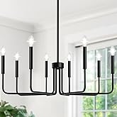 Lynnoland Black 8-Light Chandelier, Farmhouse Chandelier for Dining Room Lighting Fixtures Hanging, Vintage Candle Pendant Li