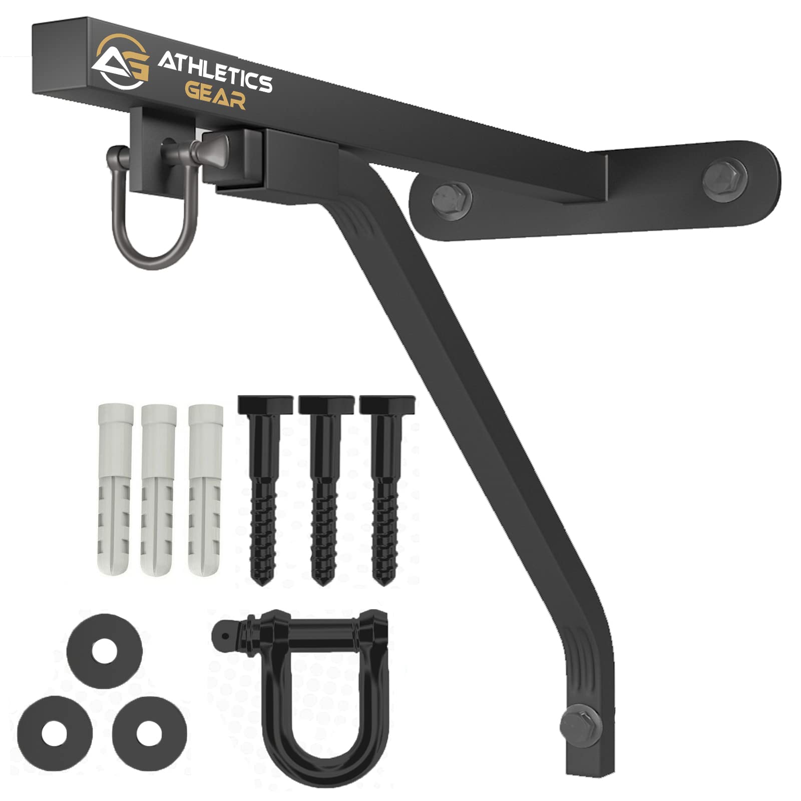 PUNCH BAG BRACKET by Athletics Gear |16-guage Heavy Duty with D-Shackle Swivel & Fixings (42cm Wall Bracket)