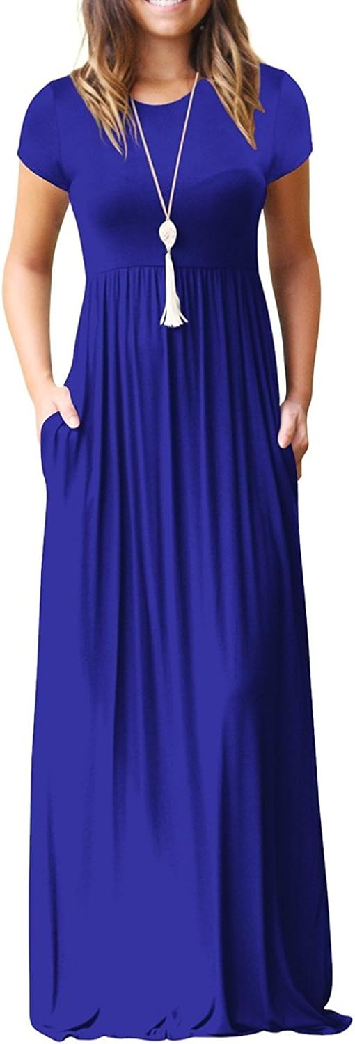 VIISHOW Women's Short Sleeve Empire Waist Maxi Dresses Long Dresses with Pockets at  Women’s Clothing store