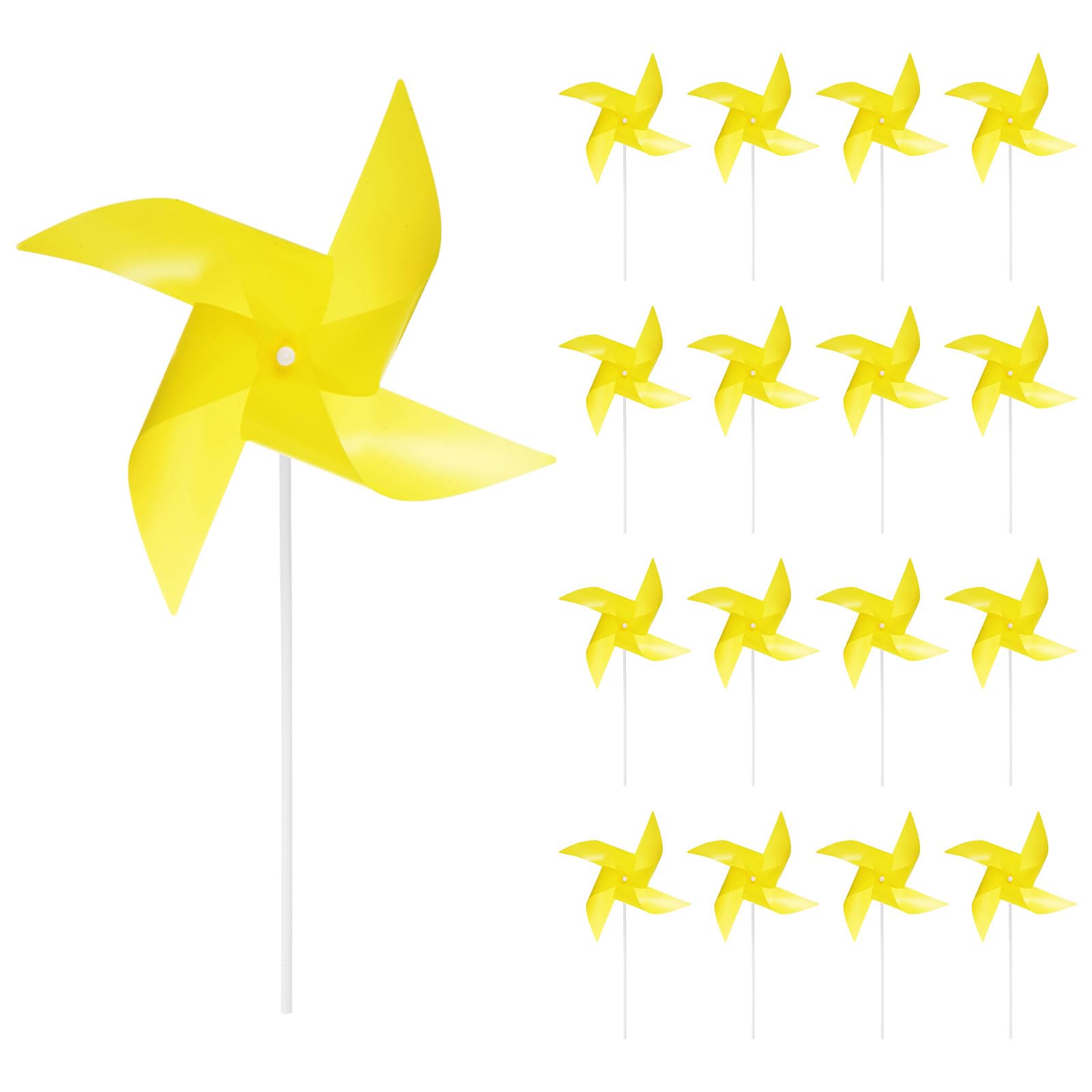sourcing map 25pcs Windmills for the Yard Garden 17" x 11" 4 Leaves Pinwheels Wind Mills Spinners Windproof Waterproof Bird Devices with Stakes for Patio Decor, Yellow