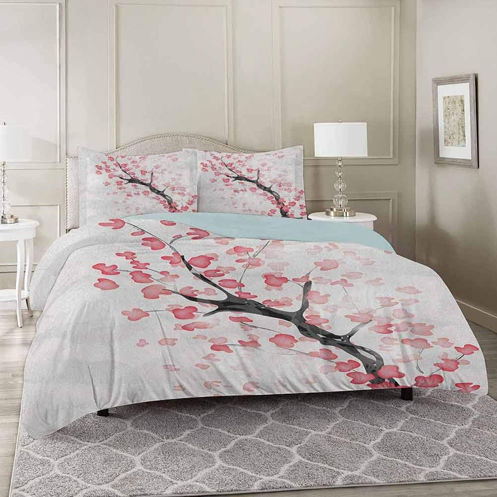 YUAZHOQI Cherry Blossom 3 Pieces Duvet Cover Set Twin, Dreamy Japanese