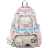 KeAiDMon Kawaii bags ita bag backpack with pin display insert are suitable for women traveling or working (pink,L)
