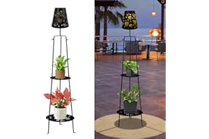 Stargarden Outdoor Solar Lamp, 2 Pack Solar Lights with Plant Stand, Decorative Butterfly Pattern Metal Solar Floor Lamps Waterproof Plant Stands for Patio