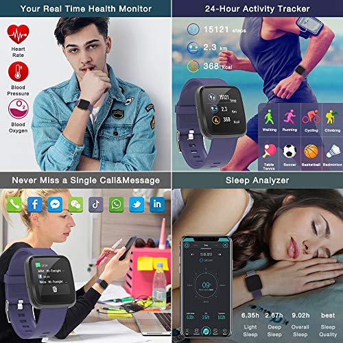 BingoFit Legend Smart Watch Fitness Activity Tracker 1.3'' IPS Color Screen Fitness Watch with Blood Pressure Oxygen Heart Rate Sleep Calorie Monitor Pedometer Watch for Women Men Kids-Blue - Thumbnail 4