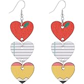 Back to School Earrings for Women Fun Teacher Earrings Rainbow Pencil Heart Earrings Statement Drop Earrings First Day of School Earrings Teacher Appreciation