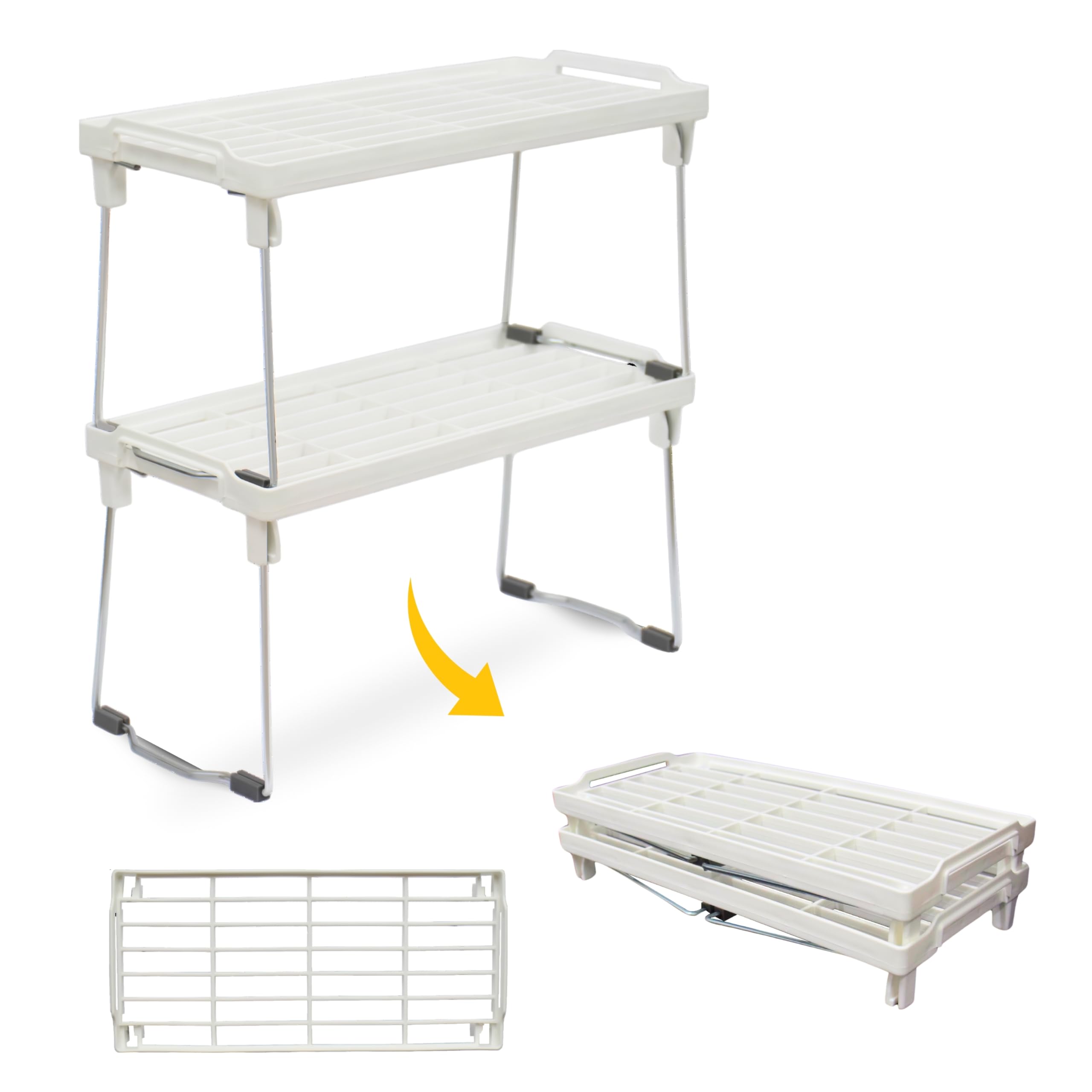 Photo 1 of Plastic Kitchen Cabinet Shelf Organizer, Stackable Freezer Rack, Cupboard Box Organizer, Shelf Riser, Usable Storage Rack for Spice, Fridge Shelf Riser, Refrigerator, Pantry (12x5,5 inch), Pack of 2