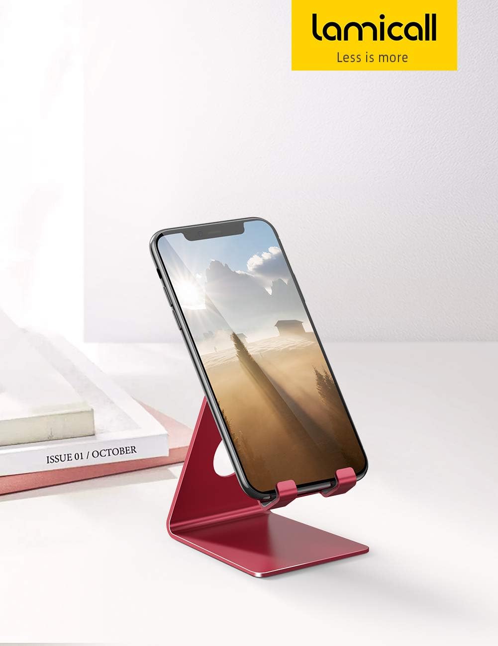 Lamicall Cell Phone Stand, Phone Dock : Cradle, Holder, Stand Compatible with iPhone 6 6s 7 8 X Plus 5 5s 5c XS Max XR 11 Pro, All Android Smartphone, Charging Accessories Desk - Red