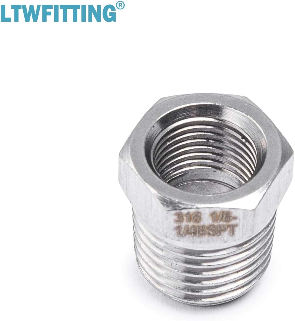 LTWFITTING Stainless Steel 316 Pipe Hex Bushing Reducer Fittings 1/4-Inch Male BSPT x 1/8-Inch Female BSPP Air Fuel Boat (Pack of 5) - Image 5
