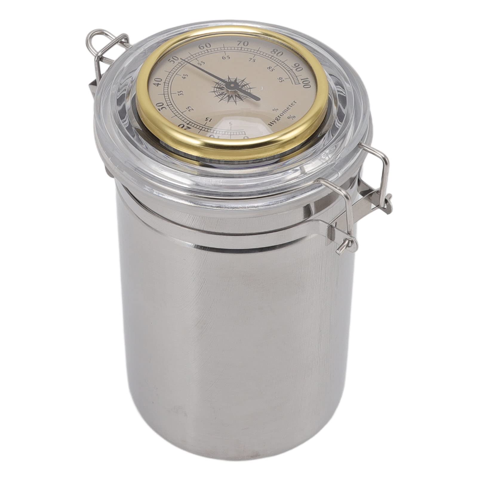Focket Humidity Control Airtight Stash Container, Stainless Steel Tobacco Jar Tobacco Storage Jar Herb Container with Mechanical Hygrometer, Smell Proof Containers, Stash Jar with Clamp (96MM*173MM)