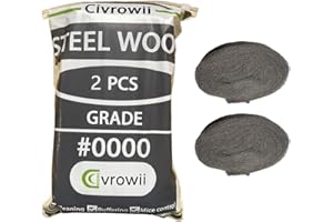 (2 Pack) Civrowii 0000 Steel Wool Hole Filler, Gap Blocker, Barrier, Also for Glass Fine, Steel Wool Pads for Chrome or Wood Polishing (2)