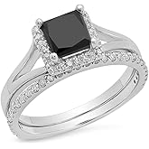 Dazzlingrock Collection 1.80 Ctw 10K Real Solid Gold Princess Black & Round White Natural Diamond Bridal Halo Engagement Ring