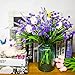 Artificial Fake Flowers, 4 Bundles Outdoor UV Resistant Greenery Shrubs Plants Indoor Outside Hanging Planter Home Garden Decor(Blue)