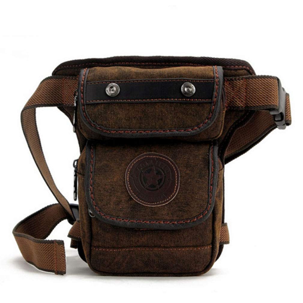 Men Drop Leg Bag Thigh Pouch Motorcycle Tactical Military Canvas Belt Fanny Pack Travel Riding Coffee