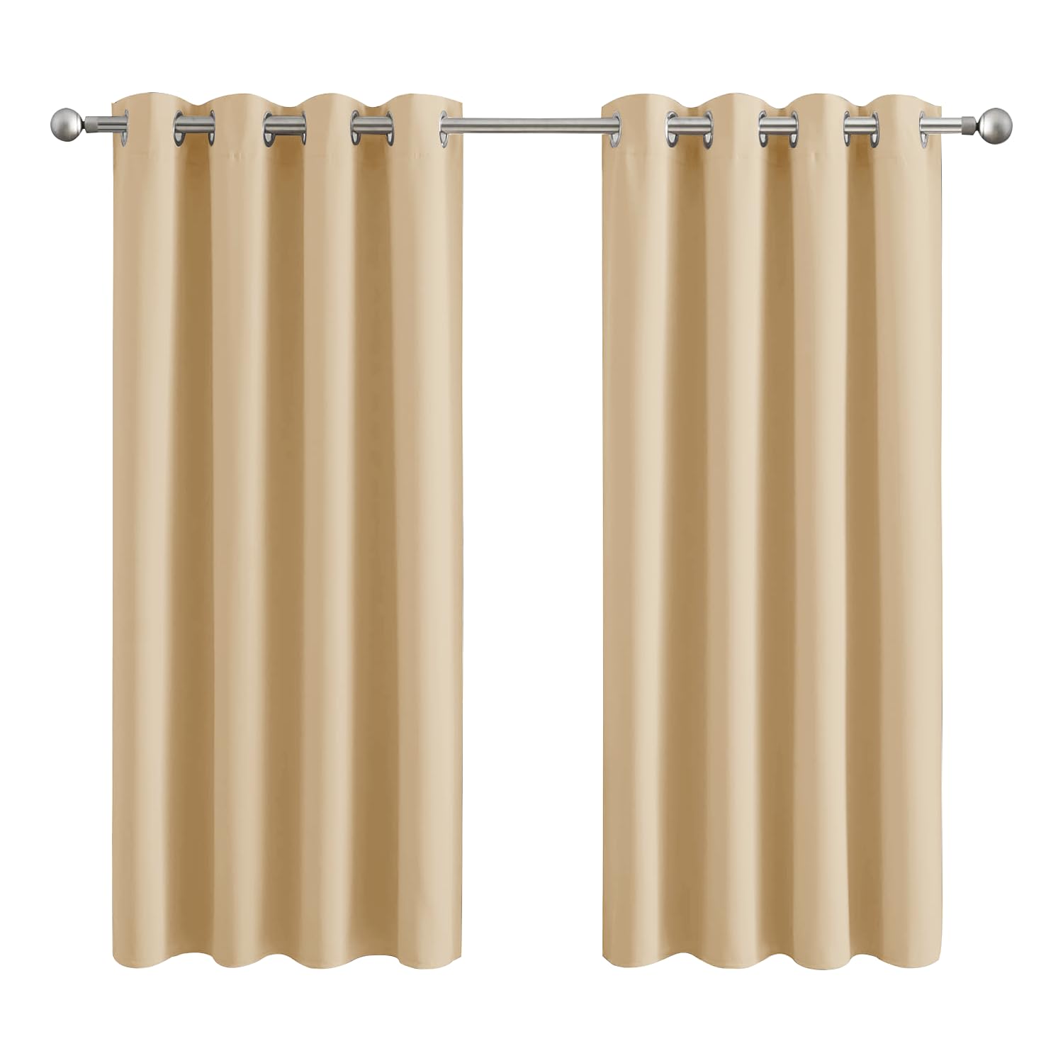 Aspire Homeware Cream Blackout Curtains for Bedroom - Black Out Eyelet Curtains 54 inch Drop Ring Top Thermal Insulated Super Soft Short Kitchen Curtain Pair Panel with Tiebacks — image 1