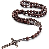 Wooden Rosary Necklace for Women Catholic Rosary Beads with Cross Pendant Prayer Jewelry Religious Gifts for Travel and Daily Faith