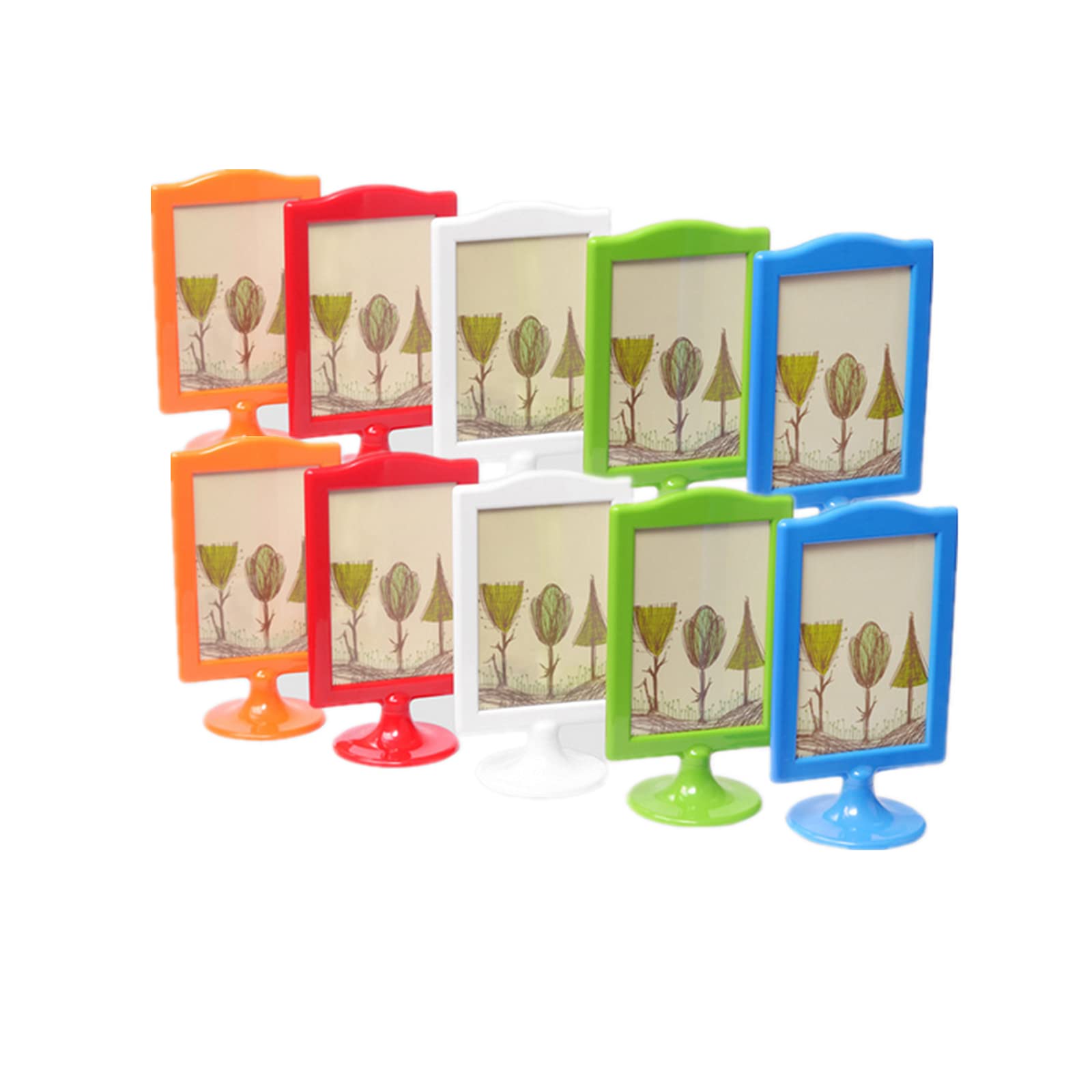 10 Pack Standing Frame Set - 5 Color Photo Frames, Vertical Sign Holders, Double Sided Tabletop Display, Holds 2 Pictures Each, Perfect for School, Wedding Parties