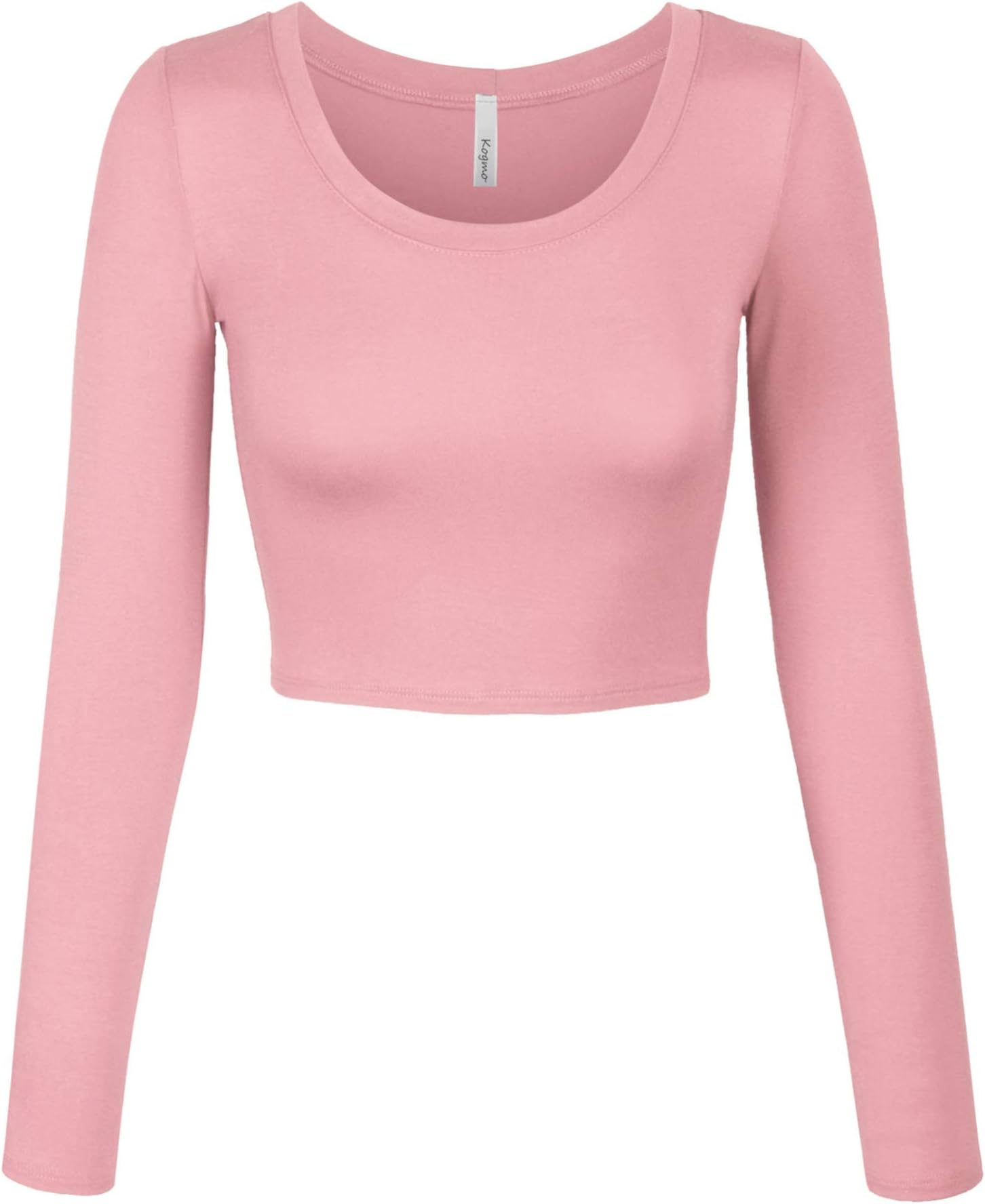 Womens Long Sleeve Crop Top Solid Round Neck T Shirt