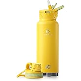 IDEUS Insulated Stainless Steel Water Bottle with 2 Leak-Proof Lids, Thermal Water Flask for Hiking Biking, 40oz, Bright Yellow