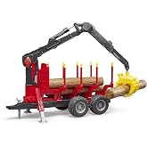 Bruder Forestry Trailer with Crane Grapple and 4 Logs | 1:16 scale, tree trunks included, made in Germany, ages 4+