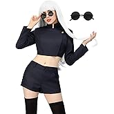 C-ZOFEK Women's US Size Anime Cosplay Costume Female Jacket Shorts Thigh Stockings with Glasses
