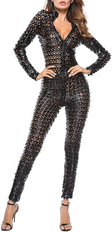 metallic long sleeve jumpsuit