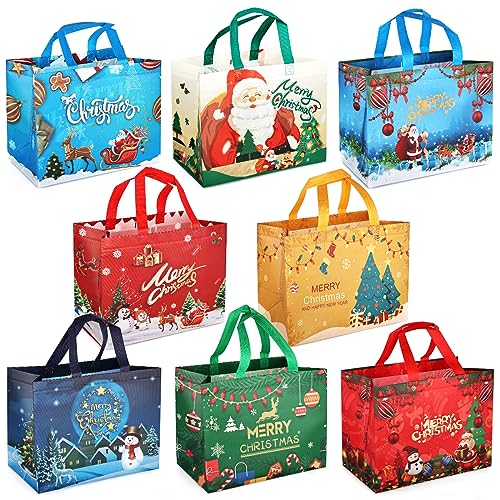PARSUP Christmas Gift Bags, Multifunctional Non-Woven Tote Treat Christmas Bags with Handles for Gifts Wrapping Shopping, Xmas Party Supplies