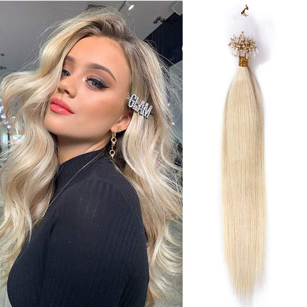 24 inches Micro Loop Hair 1g/s 50s/pack Straight Human Hair Extensions Easy Loop 100% Real Remy Hair Micro Ring Hair Extensions -#60 Platinum Blonde