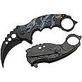 SZCO Supplies 300539-BL Dragon Liner Lock Curved Blade Folding Karambit Knife, Blue, 7" Length