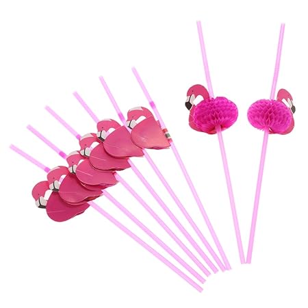 Anself 50St Trinkhalme Strohhalme mit Flamingo Deko für Geburtstag Hochzeit Cocktail Party